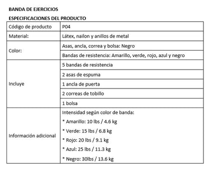 Power Bands: Kit de 5 Bandas de Resistencia con Mangos